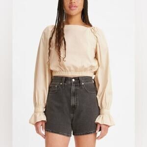 Levi’s Tapioca Daphne Bell Sleeve Tan Square Neck Puff Sleeve Top Size Large